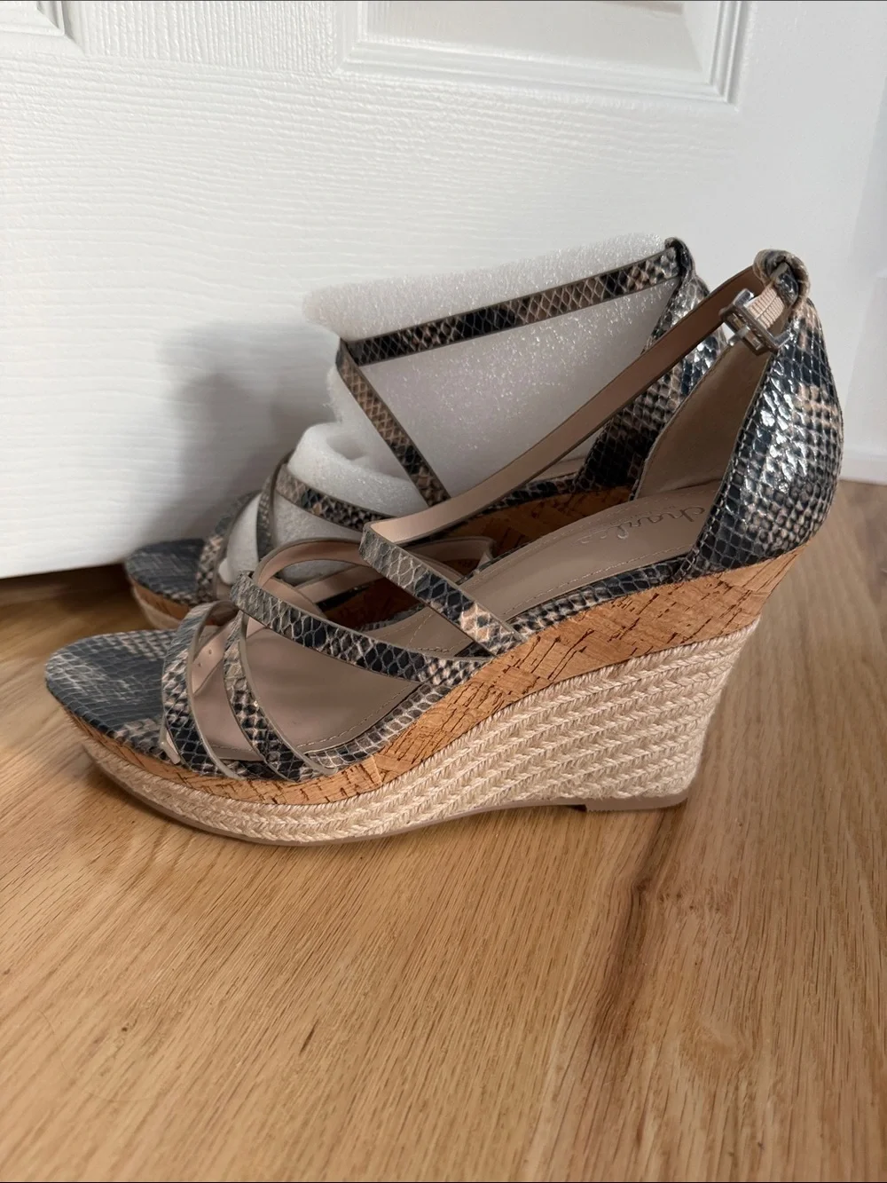 Charles By Charles David Snake-Print Wedge Sandals - Black & Tan